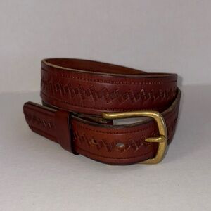 Vintage Mens Western Embossed Brown Leather Belt W/Removable Buckle Size 38